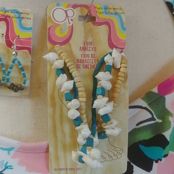 NWT OP Trio of Anklets and Trio of Beaded Earrings Boho - Picture 3 of 4
